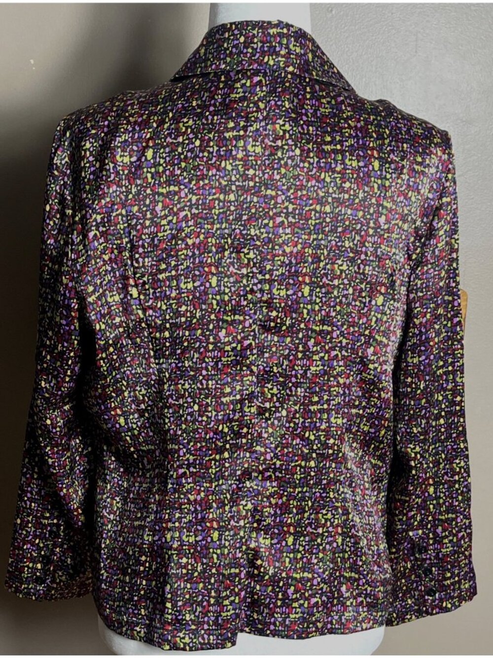 Talbots Silk Abstract Mosaic Blouse Button Colorful Ruched Glam Night Out Wm 14P - Picture 4 of 9